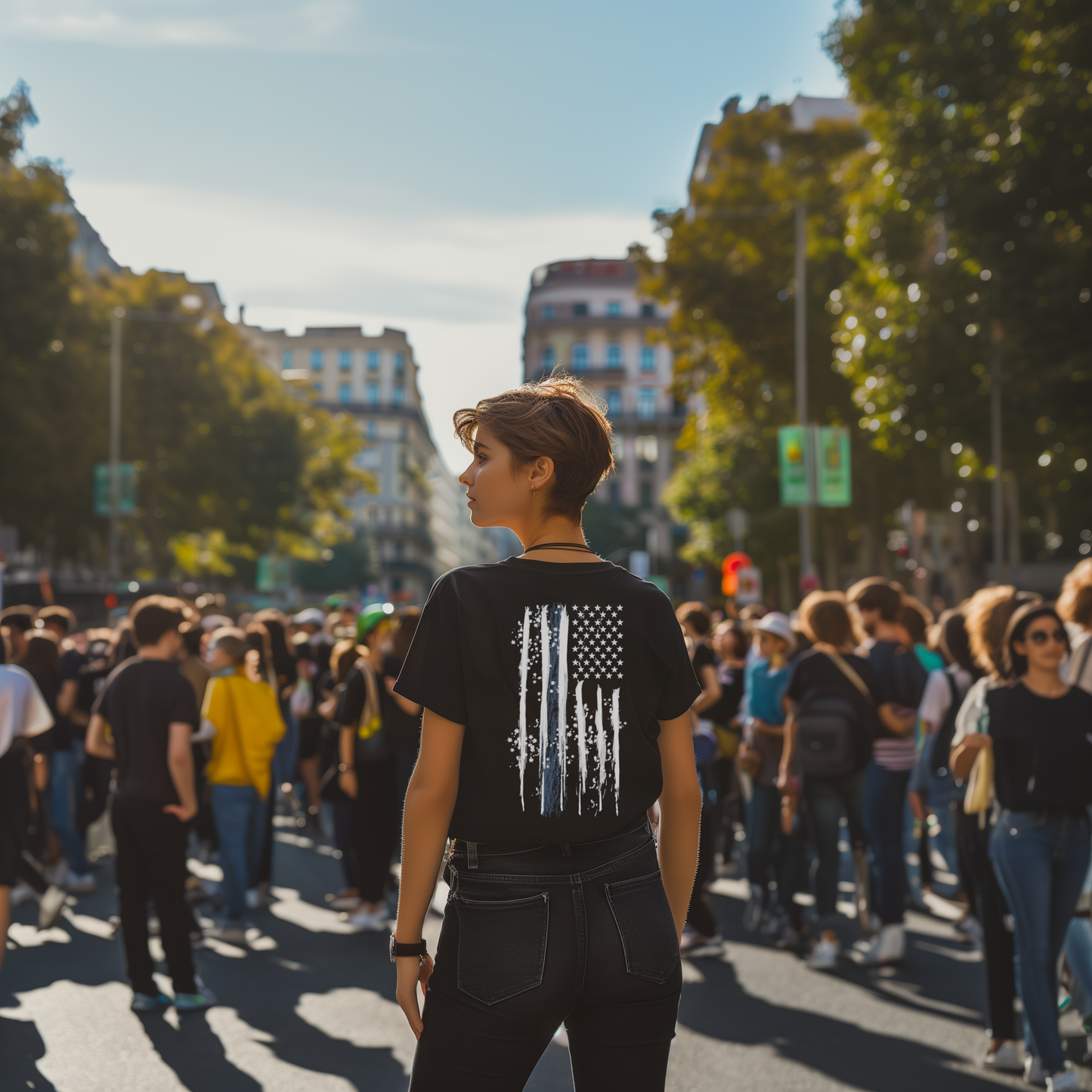 Police Support Blue Stripe American Flag Grunge